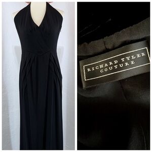 VTG Richard Tyler Couture Halter Black Maxi Designer 90s Rare Dress Sz 10